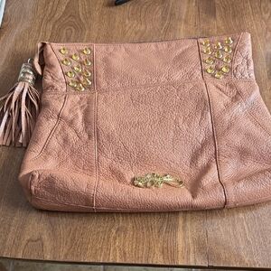 Betsey Johnson camel color Leather Studded Women's Tote Slouch